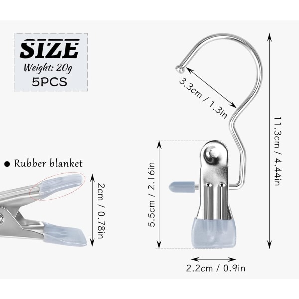 Rustfrit Stål Vaskeri Kroge Klip, 5 stk Anti-slip Støvle Vaskeri Hængeklips Bærbar Hængende Tøj Klemmer Tøj Hængeklæde Holder (grå)