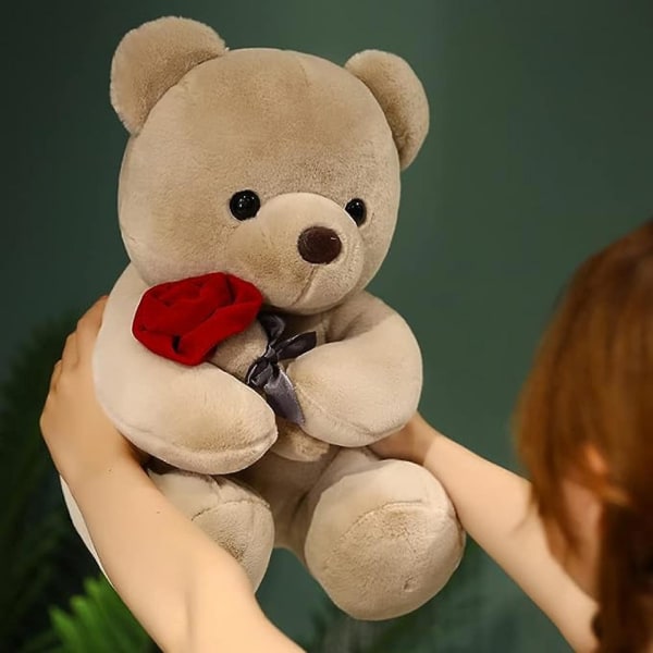 Söt nallebjörn med ros, söt rosbjörn present till din älskade, nallebjörn till flickvän Barn födelsedag, alla hjärtans dag, (13,7 tum)