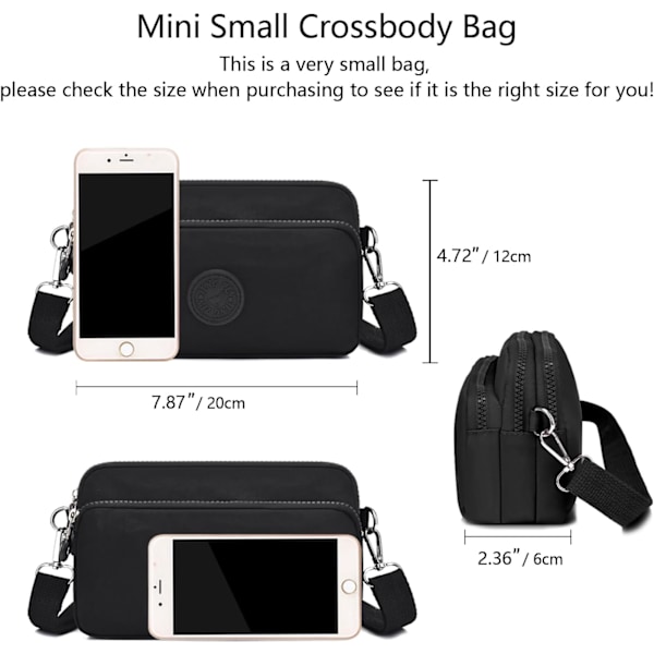 Liten Crossbody-väska i Nylon för Kvinnor, Mini Axelväska för Damer, Vattentät Lättvikts Telefonväska med Flera Fack
