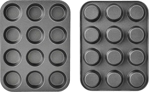 Basics Nonstick Rund Muffinplåt av Kolstål, 2-pack, Grå