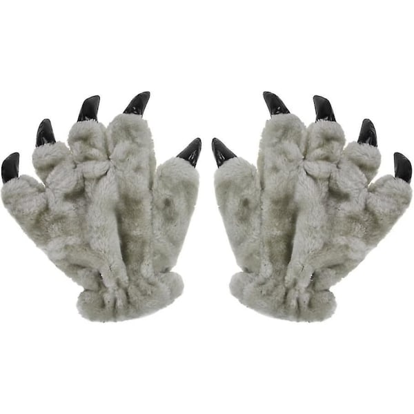 Animal Cosplay Costume Claw Wolf Gloves Animal Plush Claw Gloves (grå)