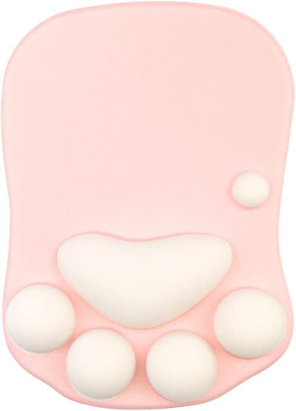 Musemåtte med kattepote - Ergonomisk musemåtte i silikonegel (pink og hvid)