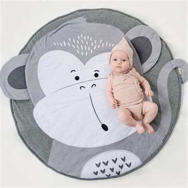 Aktivitetsmatta - Apa - Babylekmatta - Mjuk Bomull - Grå