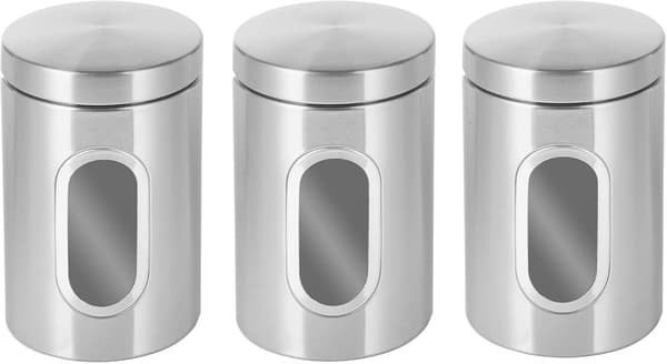 3 PC køkkenbeholdersæt - Velegnet til sukker, te, kaffe osv. - Multi madopbevaringsglas - Sølv
