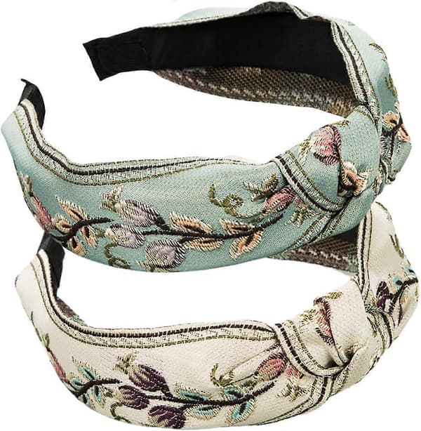 2 Stykker Boho Knute Hodebånd Broderi Stoff Hodebånd Retro Hårbånd Elastisk Blomster Hodebånd Turban Hårtilbehør
