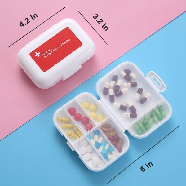 Pieni Pill Box -järjestäjä, söpö matkapillitalo, taskuapteekki, BPA-vapaa pillitalo 8 lokerollinen, pillitalo vitamiineille (punainen)