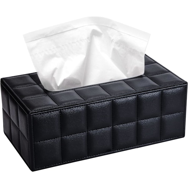 Rektangulär Servetthållare, Ansiktsservettbox i Konstläder för Hem, Kontor och Restaurang, Svart