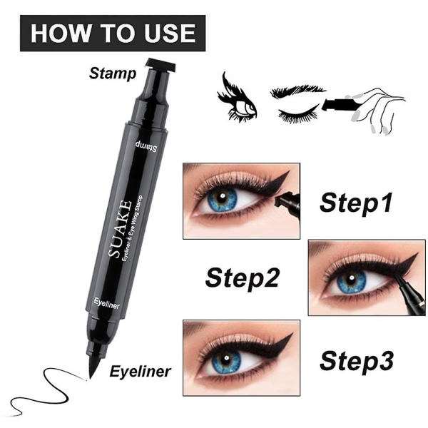 2 stk Big Seal Stamp Flydende Eyeliner Pen, Vandtæt Svedbestandig Hurtig Tør Sort Eye Liner Blyant Med Eyeliner Kosmetik