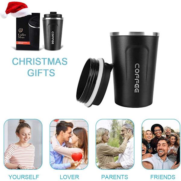 380ML Kaffemugg, Rostfri Resemugg, Dubbelväggsisolering Bilmugg, Superbred Kaliberkopp