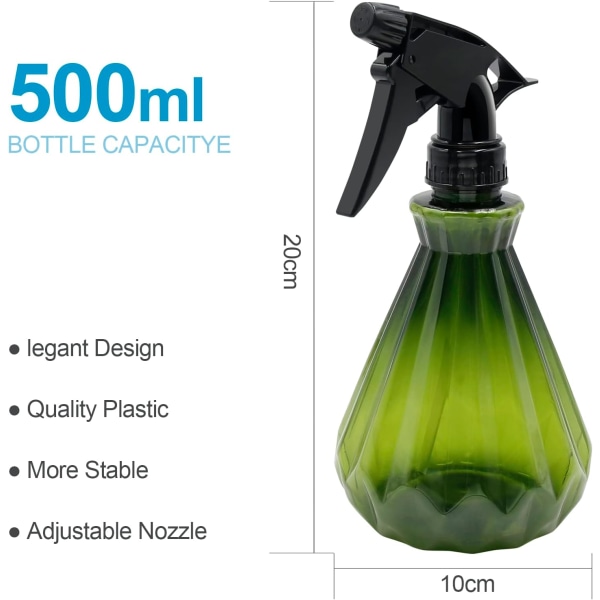 2 st Sprayflaskor för Rengöring, Växtdimma, 500ml Tom Sprayflaska med Justerbar Spraymunstycke för Dimma, Stråle, AV - Vattensprayflaskor