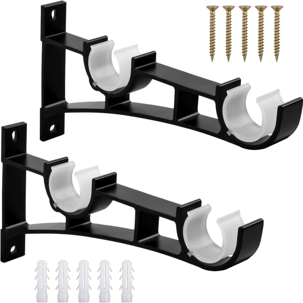 2 Pcs Curtain Rod Brackets Set Double Curtain Rod Holder Hooks Heavy Duty Curtain Pole Bracket Holders Metal Curtain Rod Support  Hold Up to 50kg