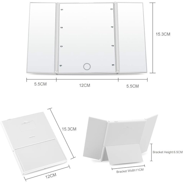 Tri-Fold Makeup Spejl - Sort