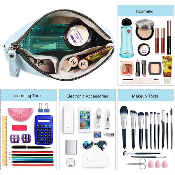 Lille kosmetikpung til håndtaske, lille makeuptaske, bærbar rejsemakeuppung, vandtæt PU-læder makeuppung med håndtag Pink and Blue