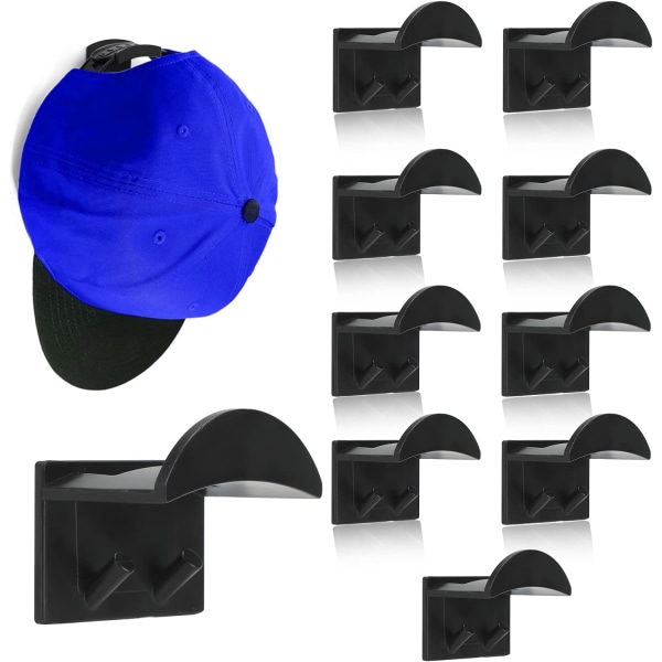 10-pack självhäftande hatthållare Cap , utan borrande hatthylla för väggmonterade organizer Starka hållare (svart)