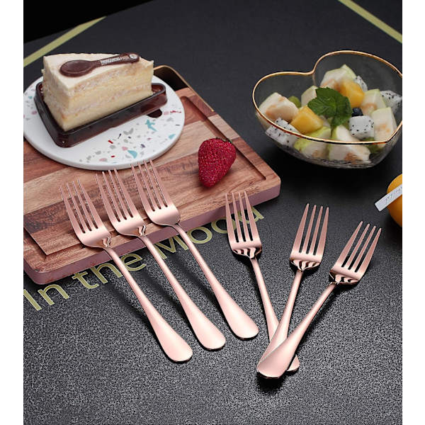 Roséguld Matgaffel 6 Stycken, Rostfritt Stål 20,5 cm Gafflar Roséguld Titanplätering Bestick, Koppargafflar Set om 6