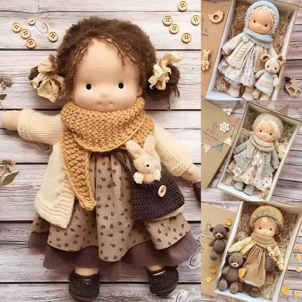 Handmade Waldorf Doll, Cute 12 Inch Handmade Knitted Doll Handmade Plush Doll, Stuffed Toy Waldorf Handmade Doll Birthday (B)