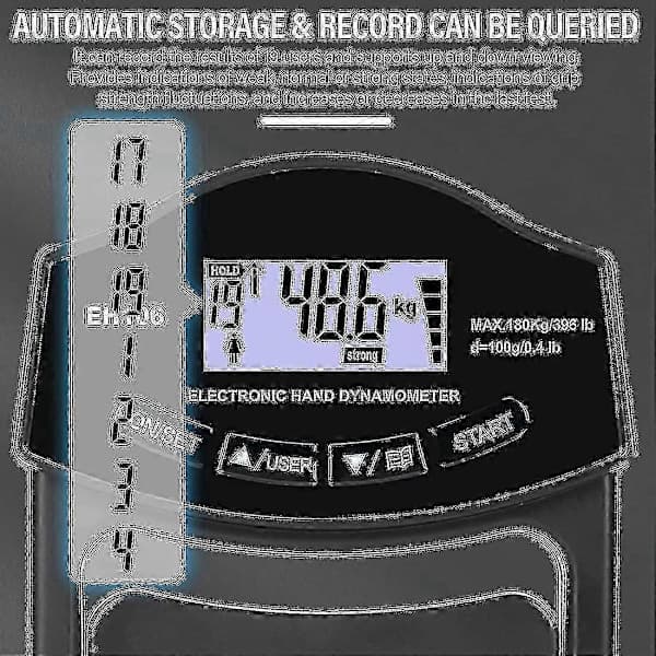 Gribestyrketester, 396lbs/180kg Digital Hånddynamometer Gribestyrkemåler USB LCD-skærm Håndgreb Dynamometer