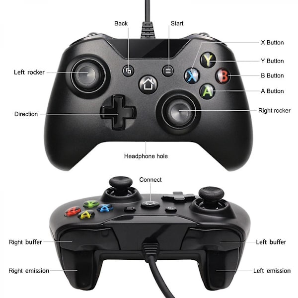 Shao Xbox One -peliohjain, USB-ohjain, Xbox One, Xbox One S, Xbox One X, Xbox One -peliohjain, langallinen peliohjain, musta