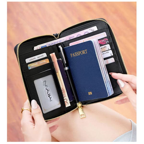 RFID-blokerende rejsepas-pung og organizer sort sort Black