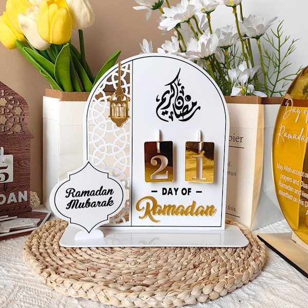 Ramadanin akryylinen adventtikalenteri 30 päivän Ramadanin lähtölaskentakalenteri DIY Eid Mubarak -koristeet Ramadan-juhlat Islamilaiset muslimiaksesoar-D