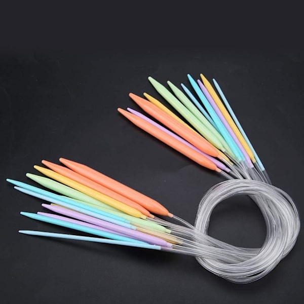 Cirkulära stickningsnålar Set 12 Storlek 3,5 mm-12mm Flerfärgade Plast Runda Stickningsnålar Set Dubbelspetsiga Stickningsnålar Verktygssats(80CM)