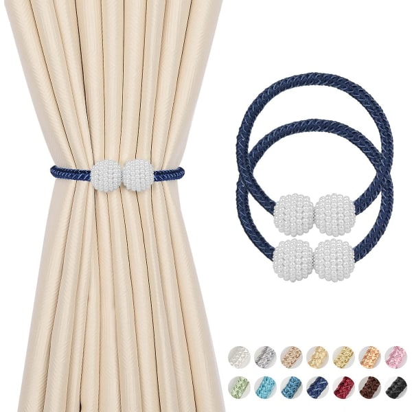2 stk magnetiske gardinholdere - 19\" lange perlekulegardinmagnetiske, europeiske gardinklips tauholdere vindu Royal Blue