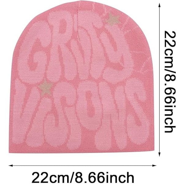 Mössa Intage Elastisk Vinter Stickad Mössa Vinter Varm Jacquard Mössa Mössa Y2K Mössa Web Mössa Skullies Mössa Web Mössa Mössa Baggy -Rosa