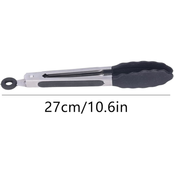 Køkken Tænger 27cm Skridsikker Køkken Rustfrit Stål Premium Silikon Tænger Madlavning Tænger Sæt til BBQ, Servering, Stegning og Madlavning-Sort (27cm)