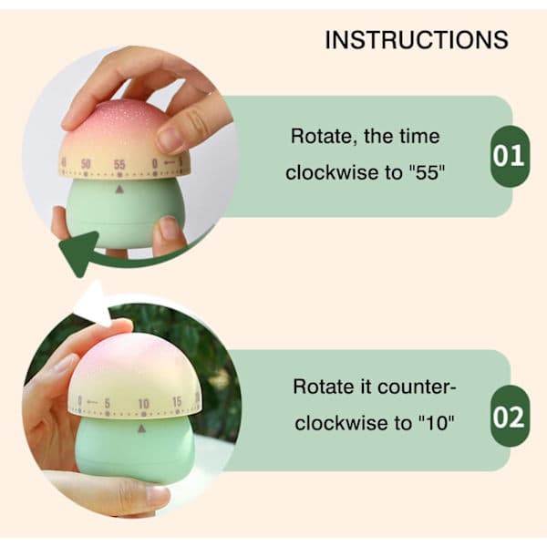 Mekanisk timer med soppdesign for barn, tidsstyring for matlaging, hjem, klasserom, studier, daglig bruk (Grå)