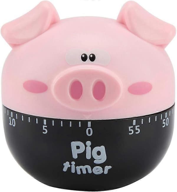 Kökstimer - Söt tecknad gris digital matlagningstimer, Högljudd väckarklocka för matlagning (2 färger) (Rosa)