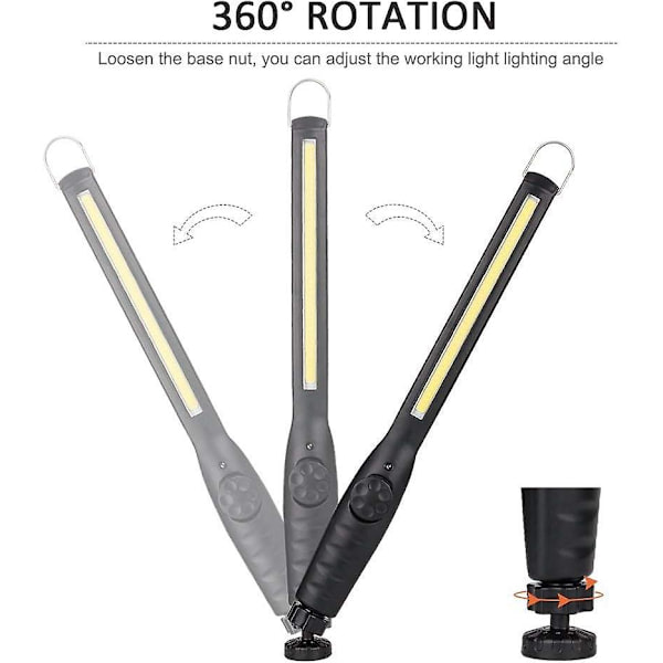 Oppladbar Cob arbeidslys, slank Usb inspeksjonslys Led arbeidslys med roterende bryter og 360 roterende magnetisk base og krok for bilreparasjon, hjem