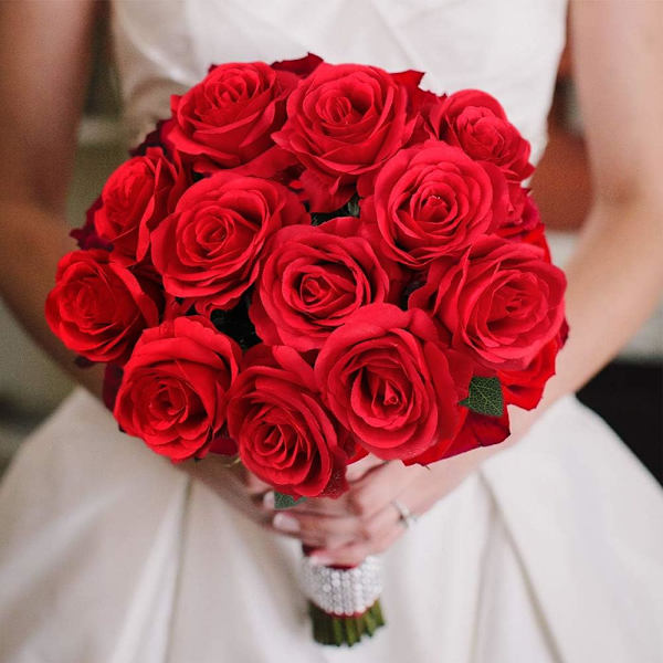 12 stk. Kunstige Roseblomster, Silke Roser Enkelt Stilk Realistiske Falske Rosebuket til Bryllup Brudebruser Hjem Have Dekorationer