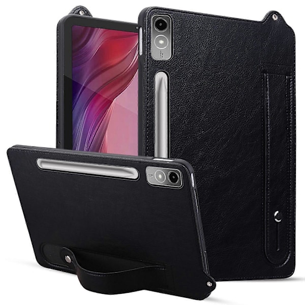 Etui for Lenovo Tab P12 med håndstropp, kickstand og lær - Svart Multicolor Black