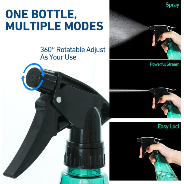 2 kpl Suihkepullot, 500 ml Tyhjä Suihkepullo Säädettävällä Suihkupäällä Sumulle, Virtaukselle, OFF, Täytettävä Trigger-Suihkepullo