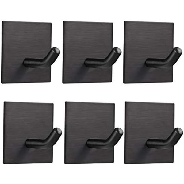 Heavy Duty självhäftande krokar, stark hållare i rostfritt stål, självhäftande krokar för kök badrum hem Dörrhandduk Rock Key Robe 6-pack svart