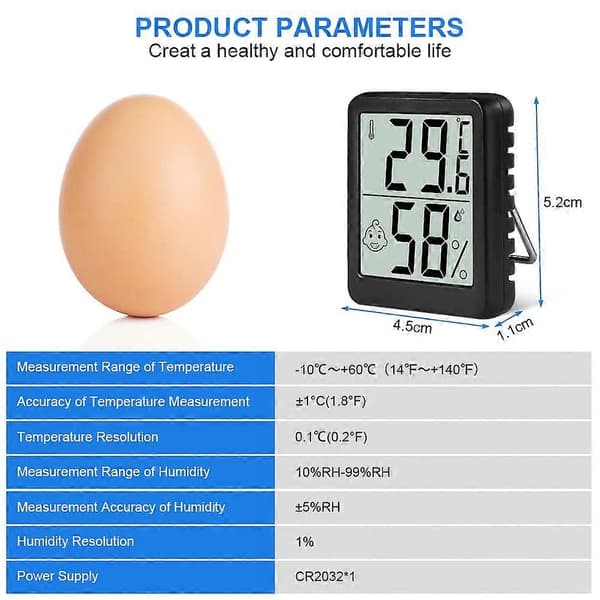 Termometer Hygrometer, 2 st Digital Mini Termometer och Hygrometer med Metallstativ, Termohygrometer med Smiley som Indikerar Data (Svart)
