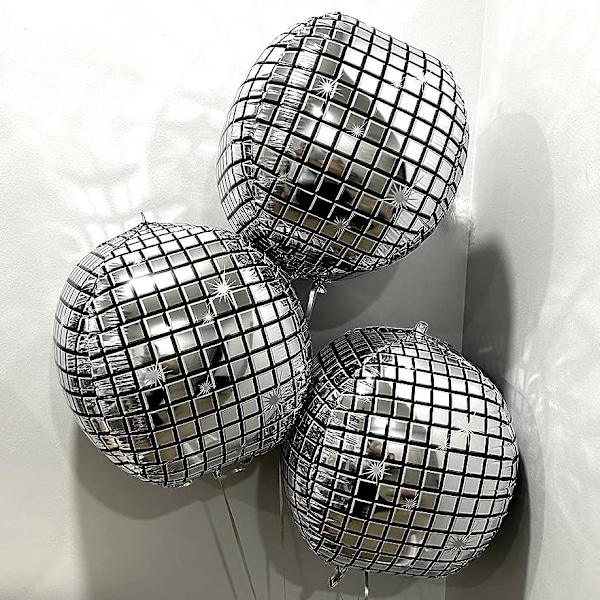 Disco Kugle Ballonbue Sæt, Hvid og Sølv Ballon Guirlande med 22 Tommer 4D Metalliske Sølv Spejlkugler