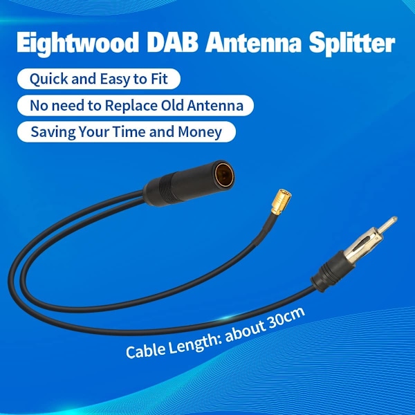 DAB Splitter DAB Antenne Splitter Kabel SMB Antenne Splitter Din Hun til Din Han + SMB Kabel Bilradio RG174 30cm til AM/FM DAB+ Radio Pioneer