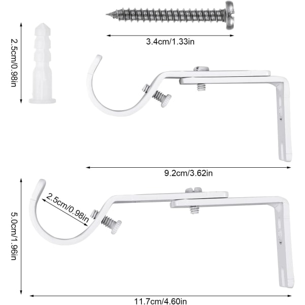 3 stk. Gardinbeslag, Gardinholder Metal Gardinholder Justerbar Gardinbeslag Heavy Duty Gardinbeslag med Skruer til Stænger Vægge