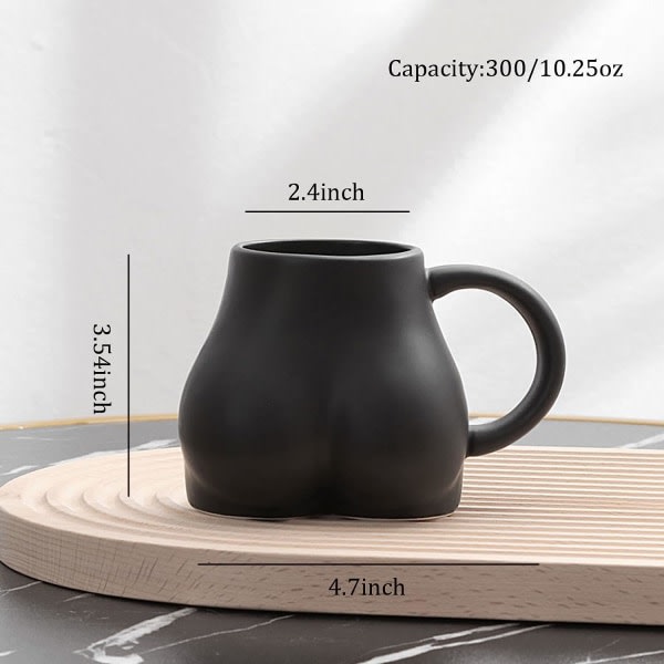 Interesting hip coffee mug, 3D hip ceramic coffee mug, new gifts for women and men, personalized gifts for friends, family and colleagues. (Black)