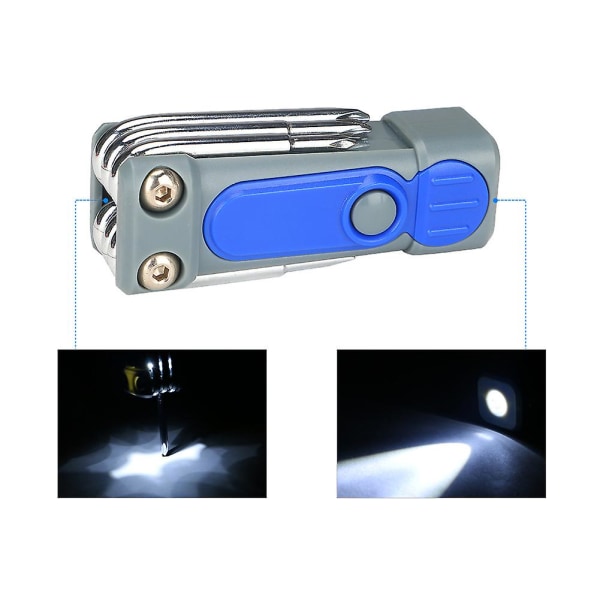 Skruvmejsel Multifunktionell LED Ficklampa Combo Tool Home Set Skruvmejselverktyg (blå)