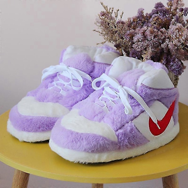 Sneakers-liknande Plyschtofflor Kreativ Inpackning Luddiga Varma Vinter Inomhus Tofflor Bomullsskor Black with Red