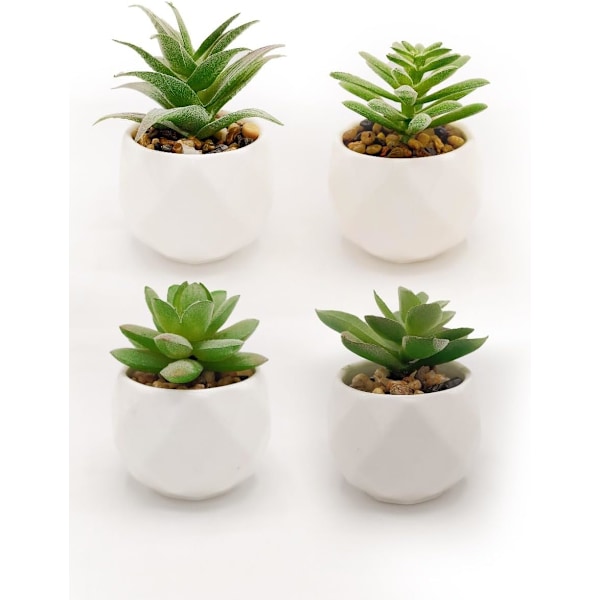 Fake Plants Mini Faux Succulents Artificial Plants Set of 4 Decorative Ceramic Potted Plant