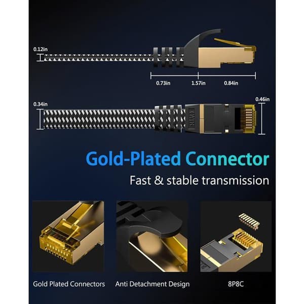 Cat 8 Ethernet-kabel - 30M - 40Gbps - 2000MHz - Skærmet Fladt