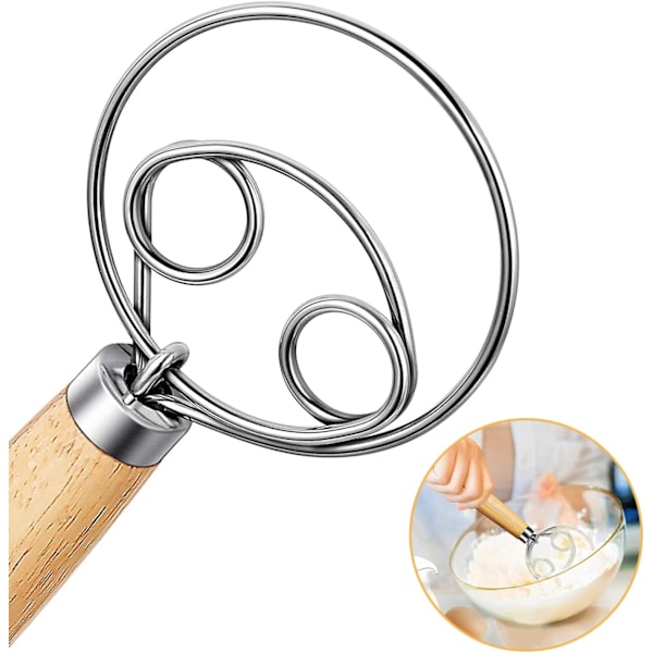 Dansk degvisp, 30 cm (13 tum), holländsk visp, äggvisp, med trähandtag