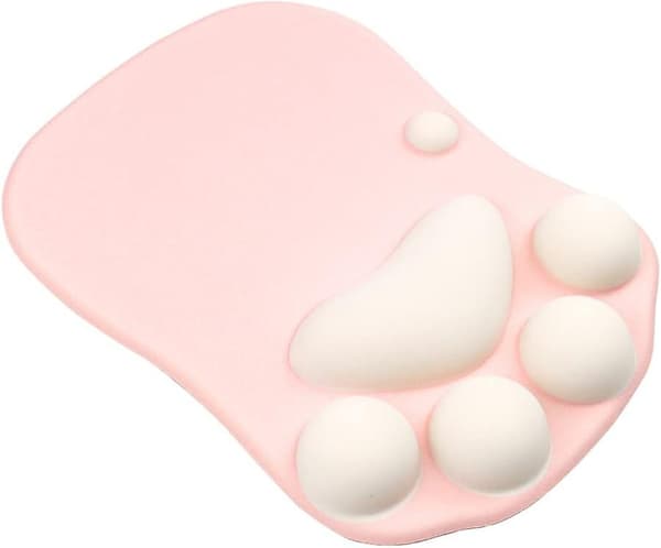 Musematte med kattepote - Ergonomisk musematte i silikongel (rosa og hvit)