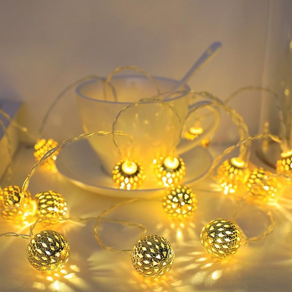 Cozyhome marokkanske Led String Lights - 6,5m Total Længde 30 Varm Hvide Lysdioder | Lys krans | Sølvkugler i marokkansk orientalsk stil