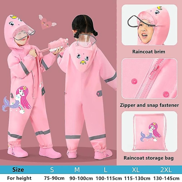1-12 år gammel tegneserie dinosaur vanntett jumpsuit regnfrakk med hette barn ett-delt regnfrakk tur barn regntøy dress