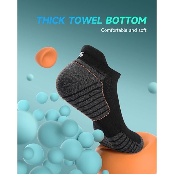 Løpesokker for menn 10 par Anti-blemme polstrede bomullsokker for menn kvinner damer sport lavt snitt pustende atletiske ankelsokker Black and gray bare socks