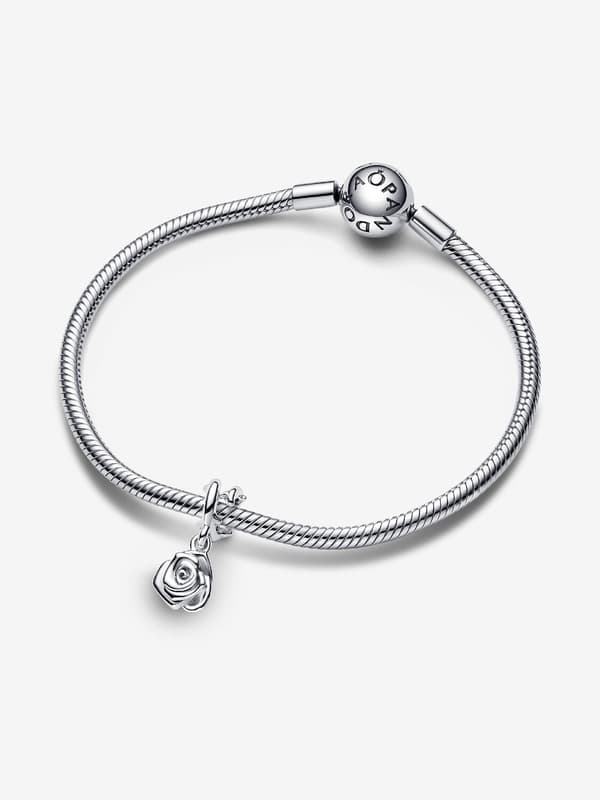 Rose in Bloom Dangle Charm - Sterlingsølv